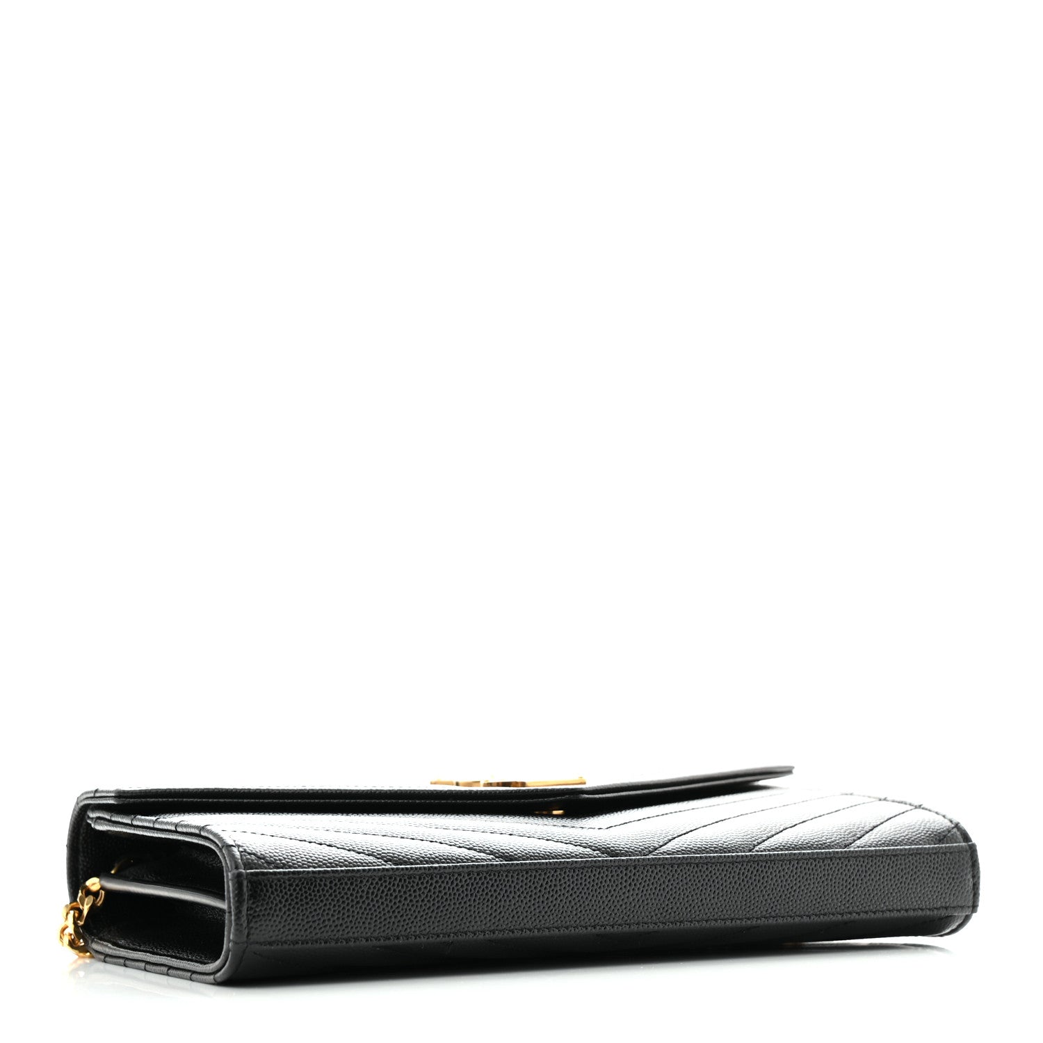 Saint Laurent Grain De Poudre Matelasse Chevron Monogram Chain Wallet Black 4 of 13