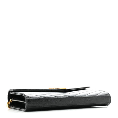 Saint Laurent Grain De Poudre Matelasse Chevron Monogram Chain Wallet Black 4 of 13