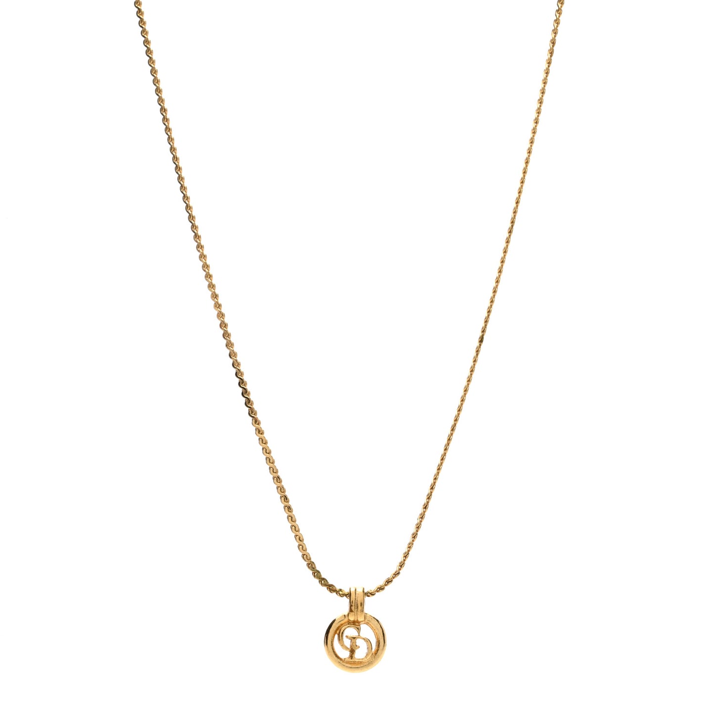 Metal CD Logo Round Pendant Necklace Gold