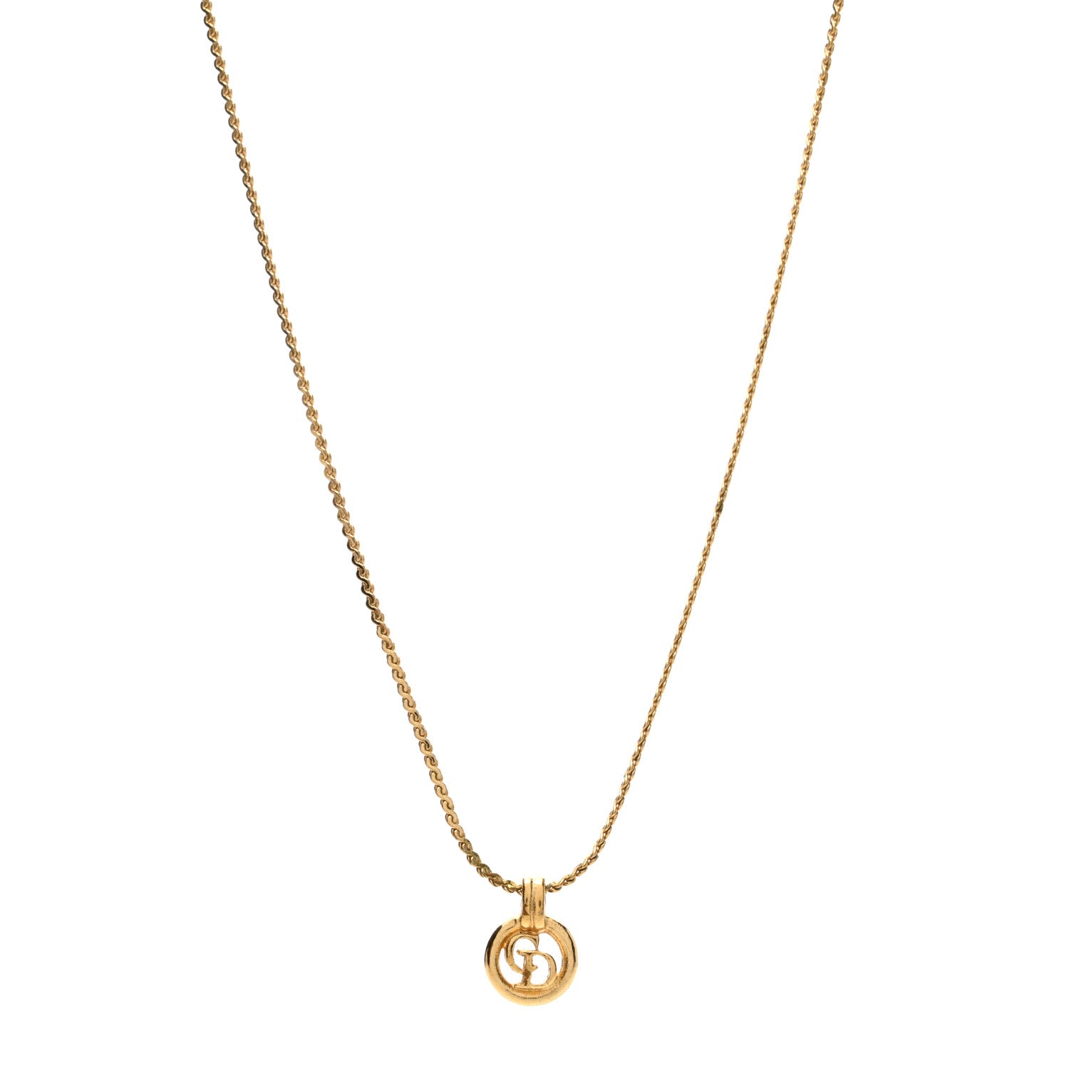Christian Dior Metal CD Logo Round Pendant Necklace Gold 1 of 4