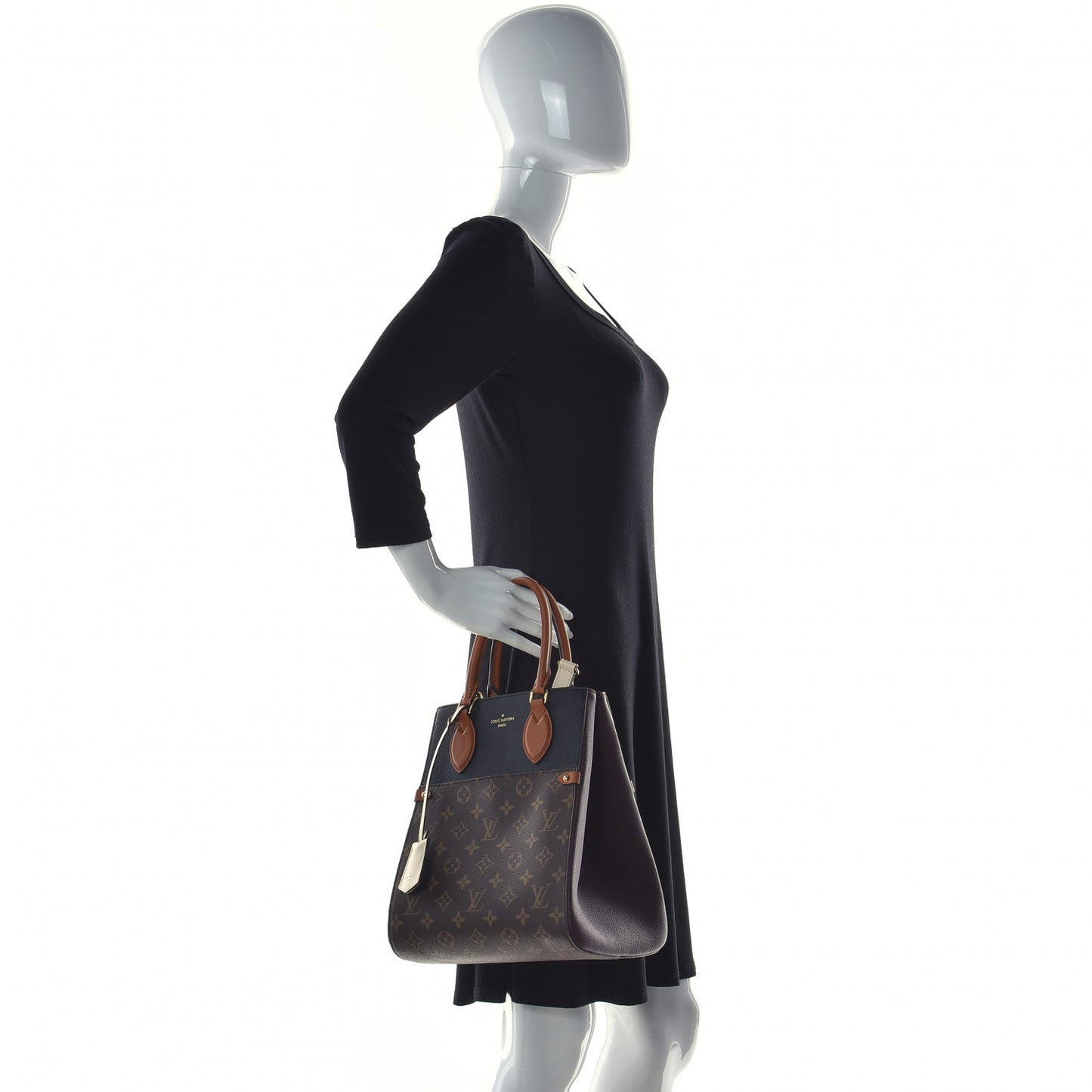 Calfskin Monogram Fold Tote MM Black Wine Cream