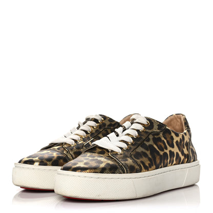 Christian Louboutin Calfskin Coins Leopard Womens Vieirissima Flat Sneakers 37 Gold 3 of 7