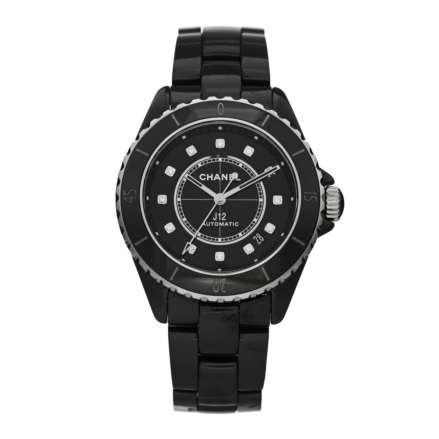 Stainless Steel Ceramic Diamond 38mm J12 Automatic Watch Black