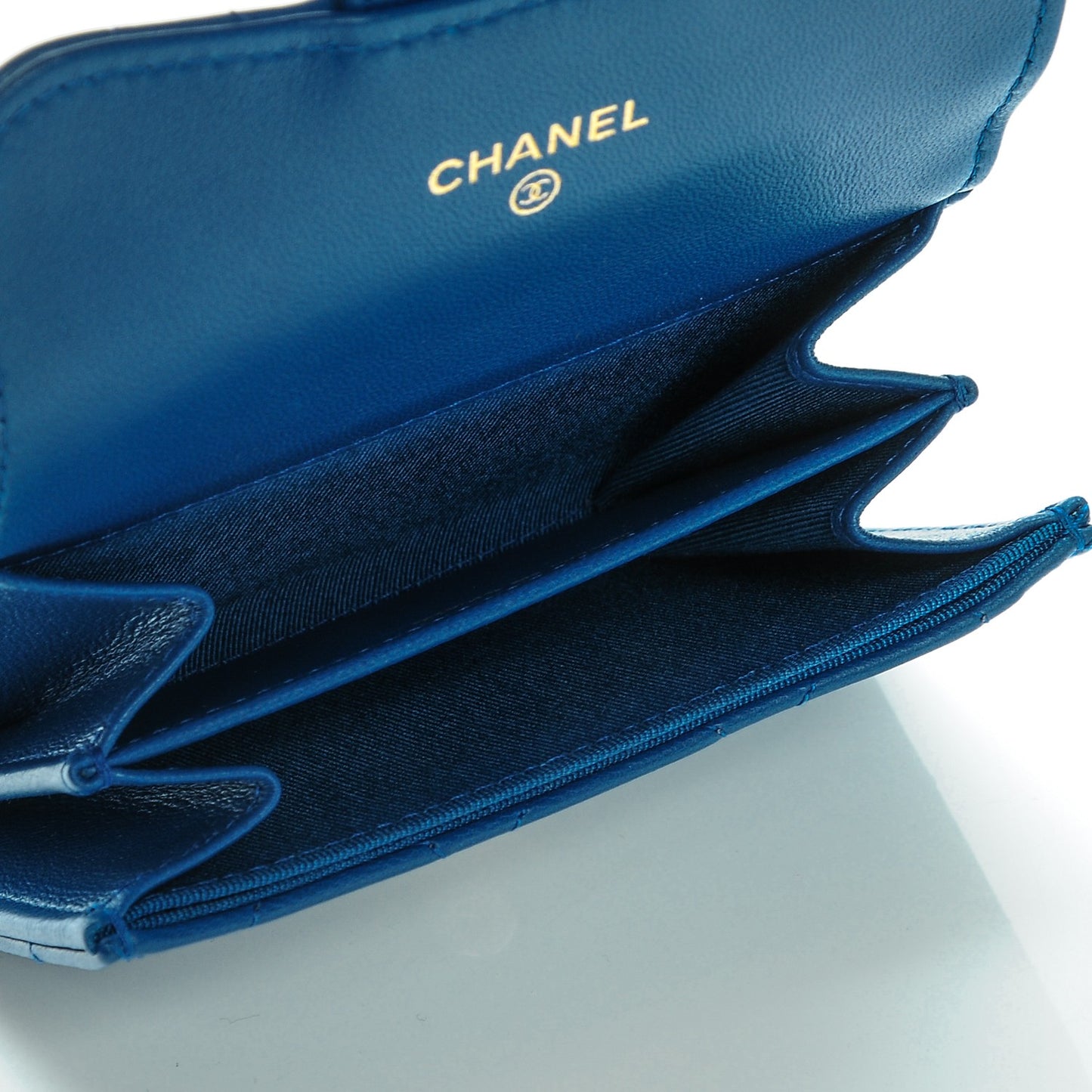 Lambskin Quilted Card Holder Blue