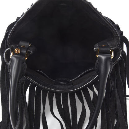 Burberry Prorsum Suede Calf Hair Animal Print Fringe Bucket Bag Dark Camel 6 of 10