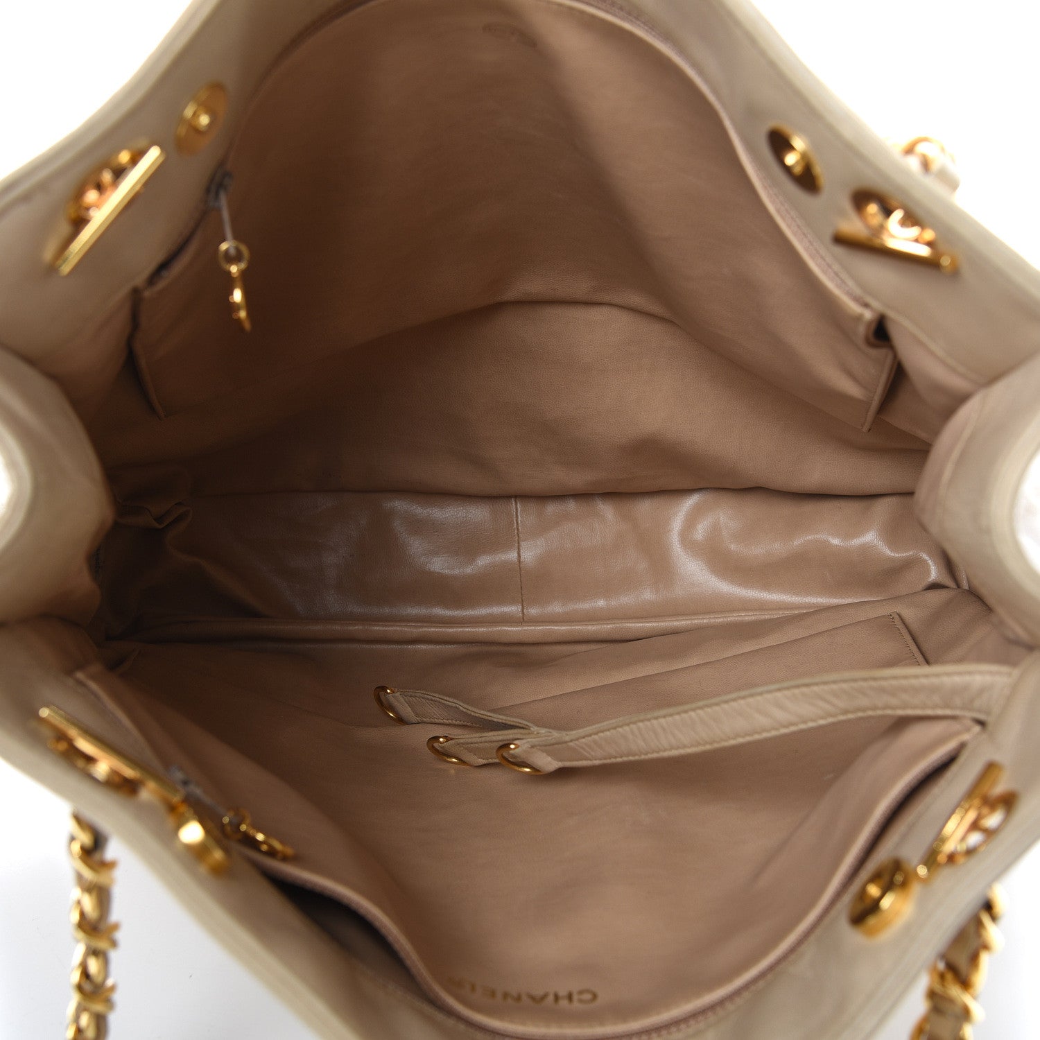Chanel Satin Lambskin Quilted Shopping Tote Beige 4 of 13