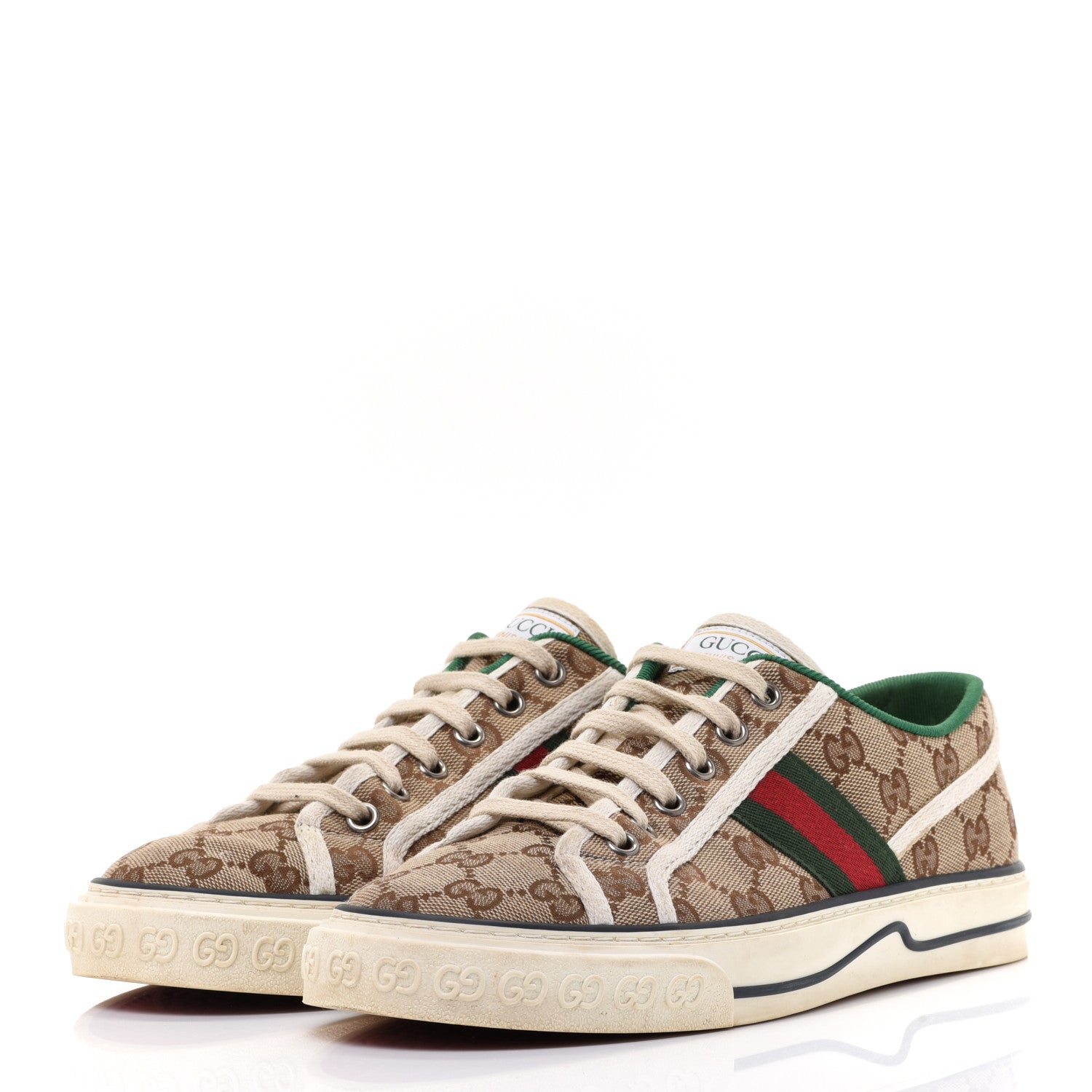 Gucci GG Monogram Web Womens 1977 Tennis Sneakers 39 Beige Ebony Mystic White 3 of 11