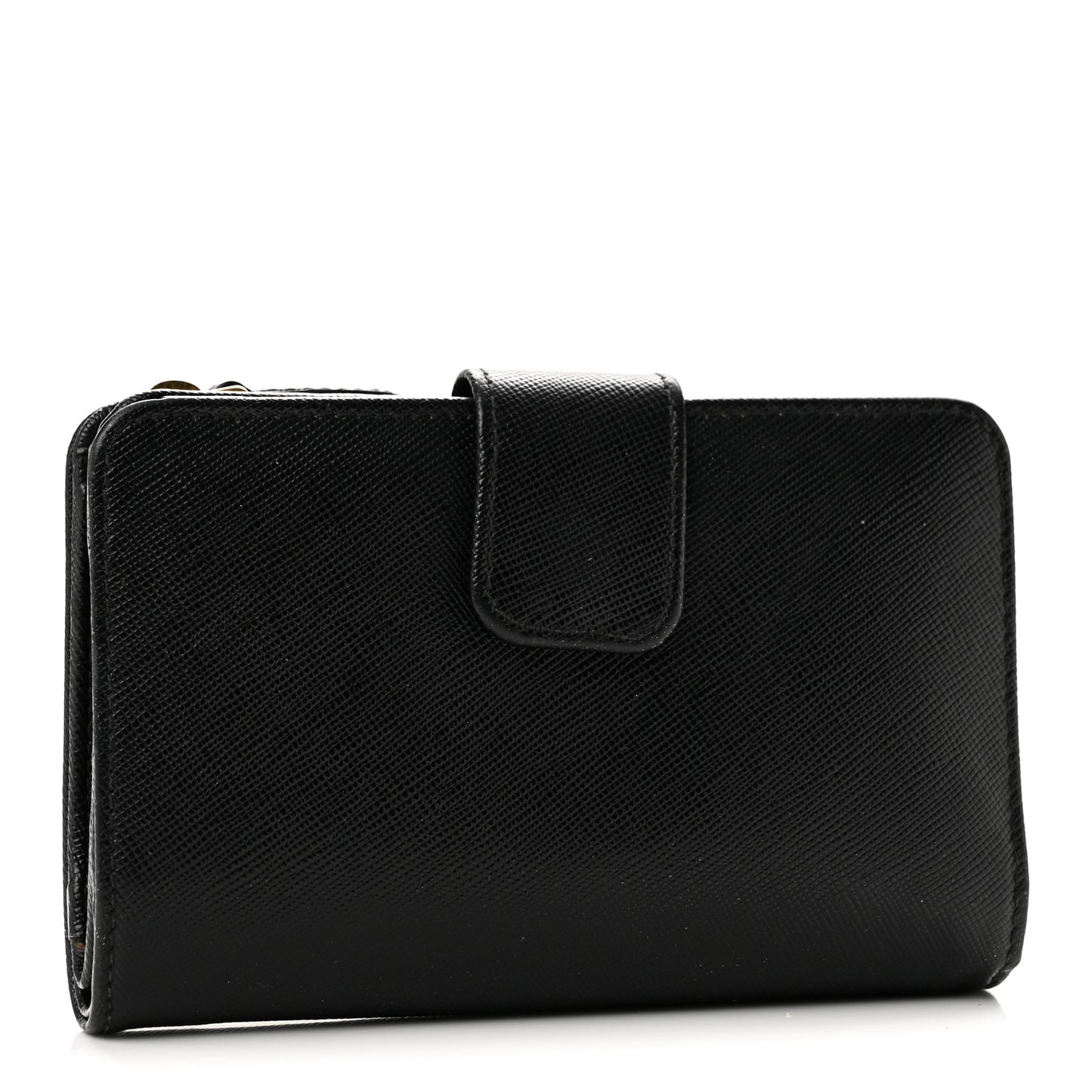 Saffiano Metal Compact Zip Around Wallet Black