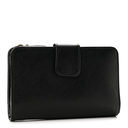 Prada Saffiano Metal Compact Zip Around Wallet Black 3 of 10