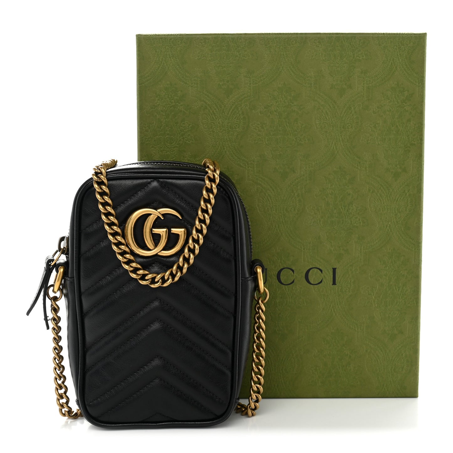 Calfskin Matelasse Mini GG Marmont Crossbody Bag Black