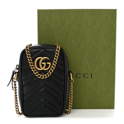 Gucci Calfskin Matelasse Mini GG Marmont Crossbody Bag Black 12 of 12