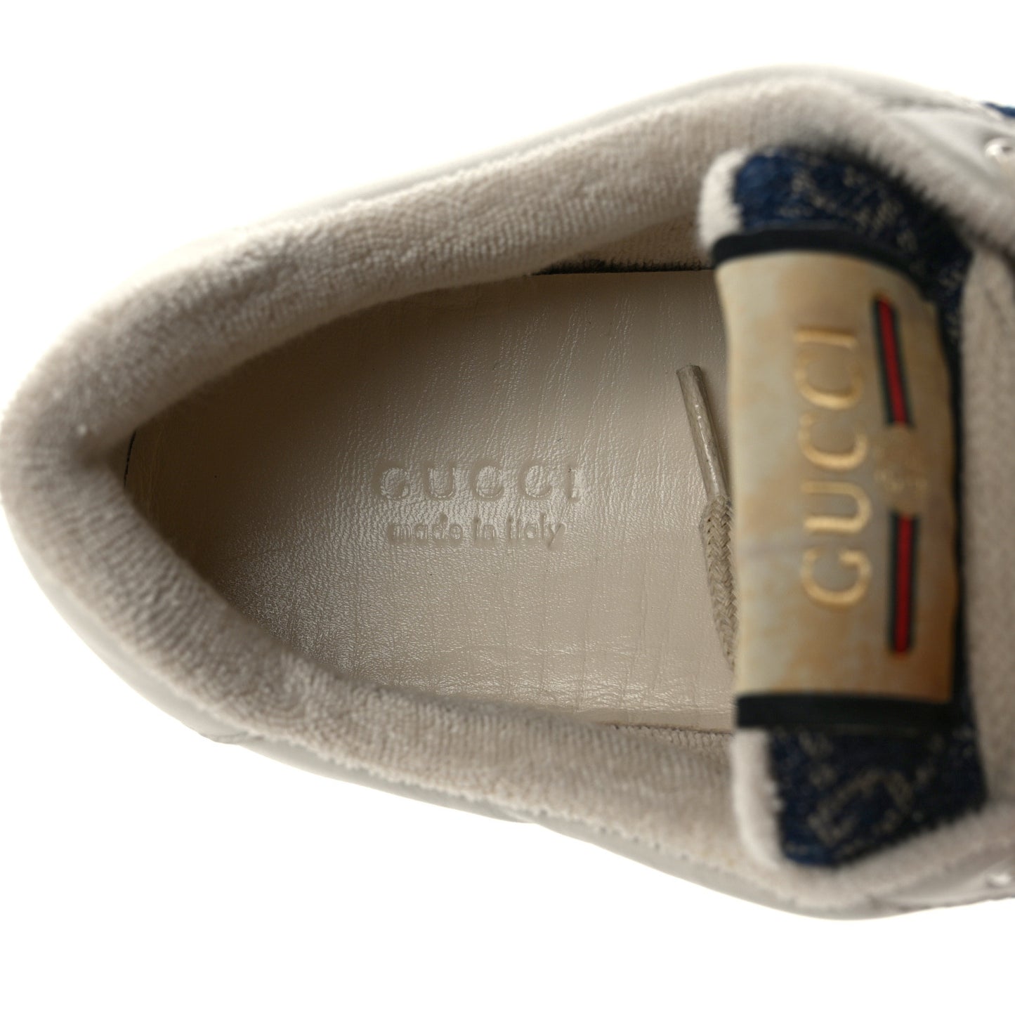 Denim GG Monogram Calfskin Web Womens Screener Sneakers 40.5 Blue Tea New Mystic White