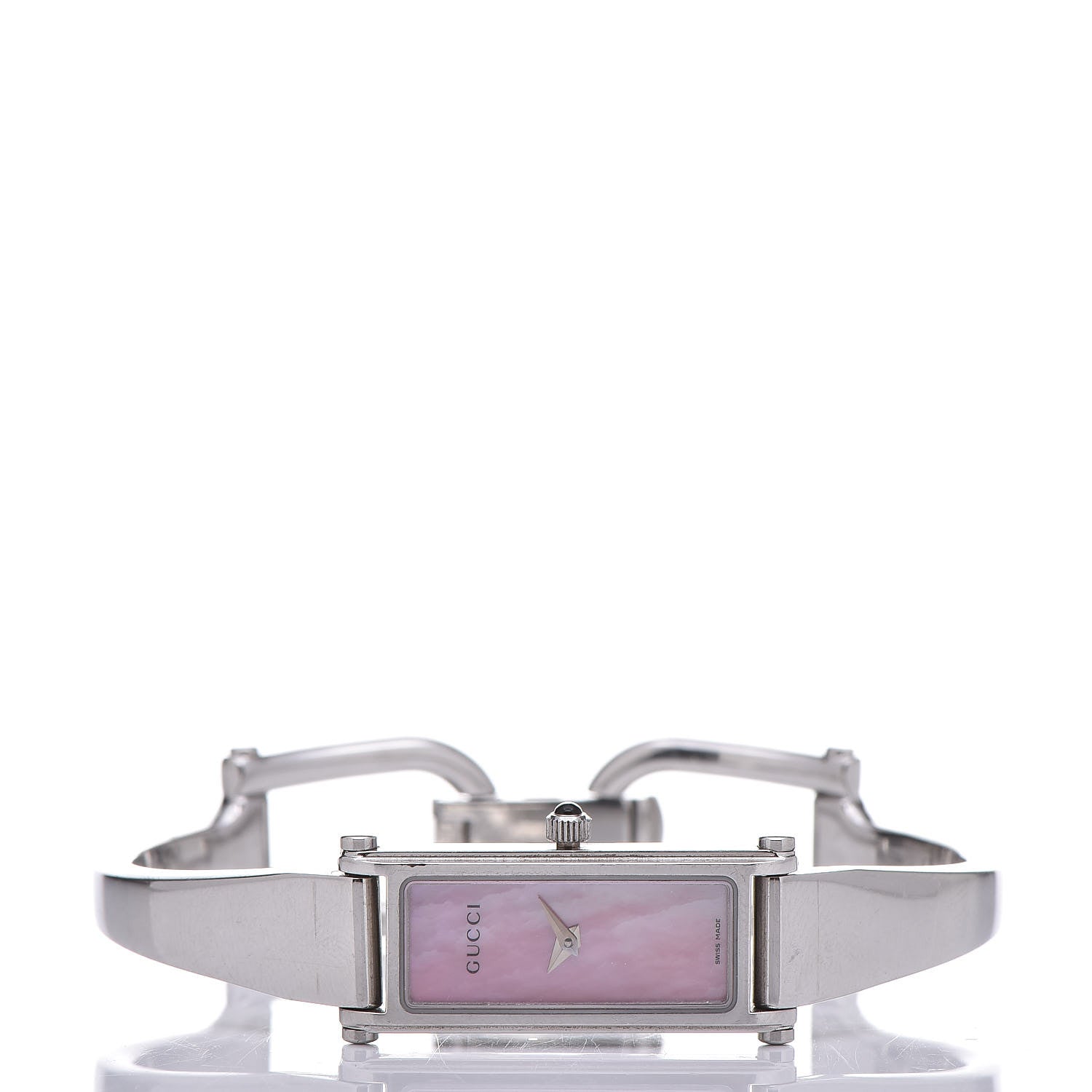 Gucci Stainless Steel Pink Mother of Pearl 12mm 1500L Horsebit Quartz Watch 3 of 6