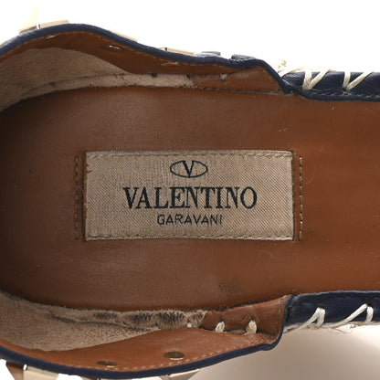 Valentino Garavani Denim Rockstud Ankle Strap Espadrille 15/105mm Wedge Sandals 39 Light Denim 8 of 9