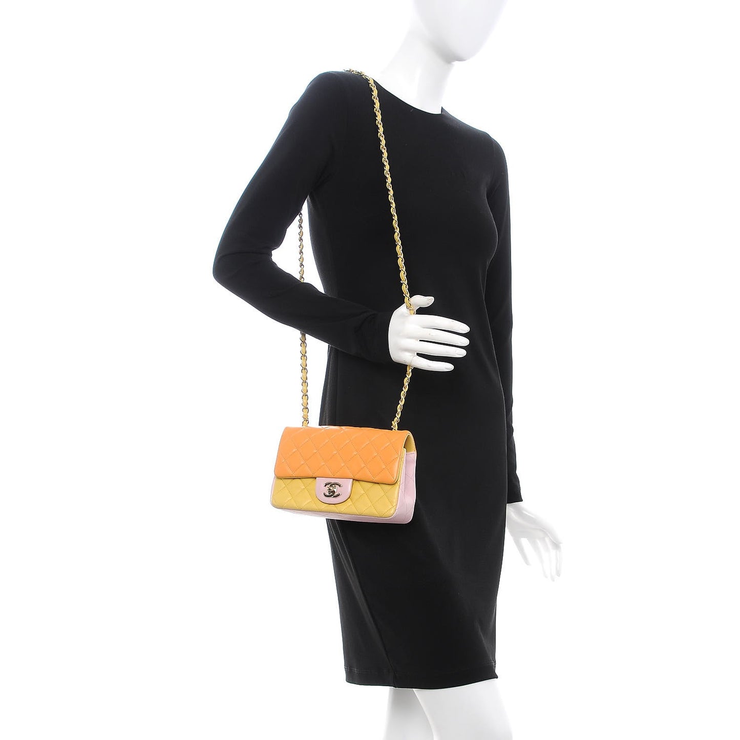 Lambskin Quilted Tri-Color Mini Rectangular Flap Orange Yellow Pink