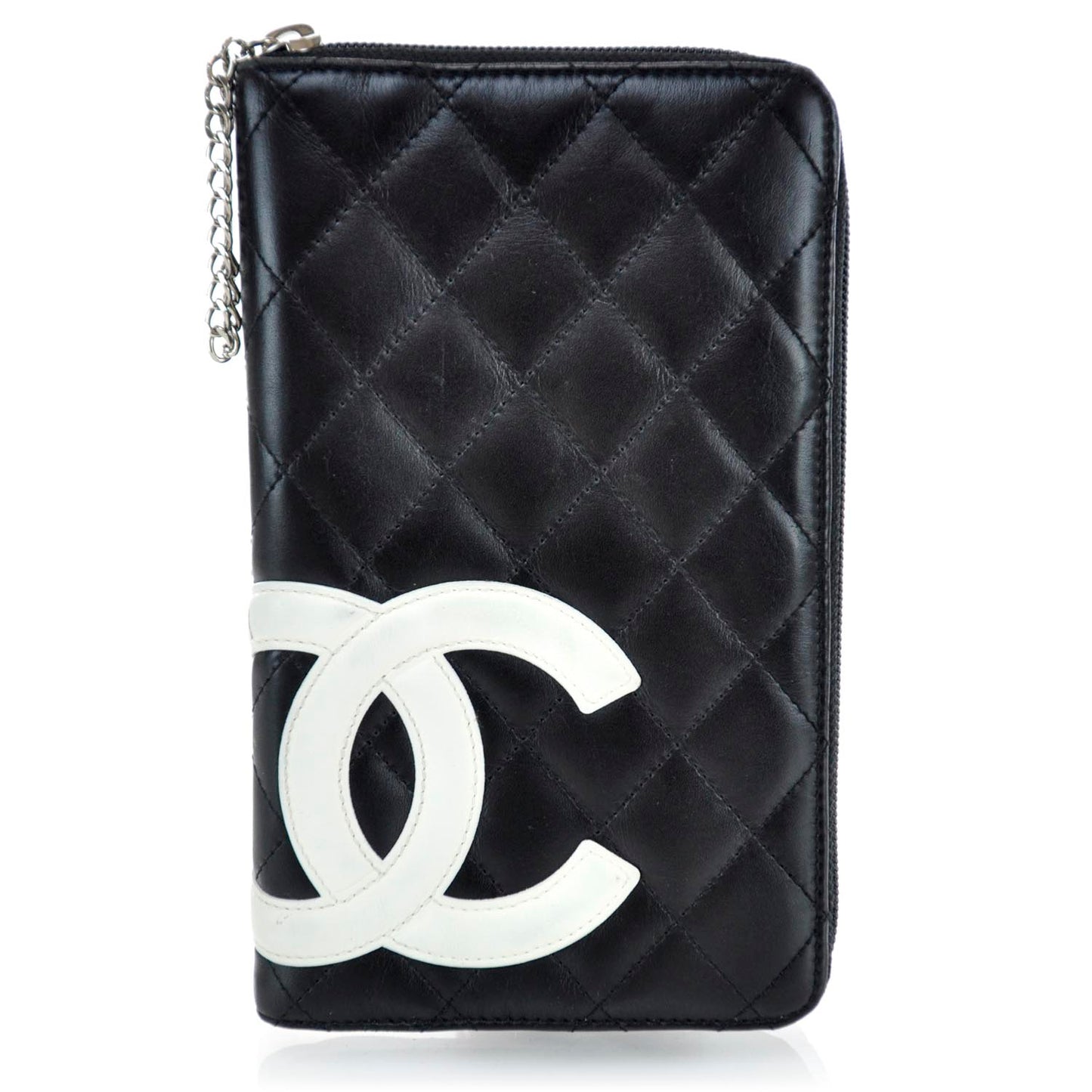 Calfskin Cambon Zip Around Organizer Wallet Black White