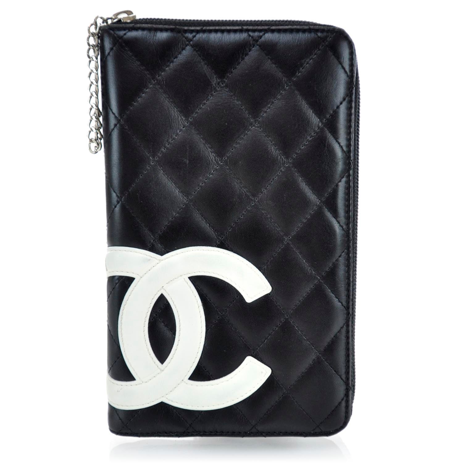 Chanel Calfskin Cambon Zip Around Organizer Wallet Black White 1 of 9