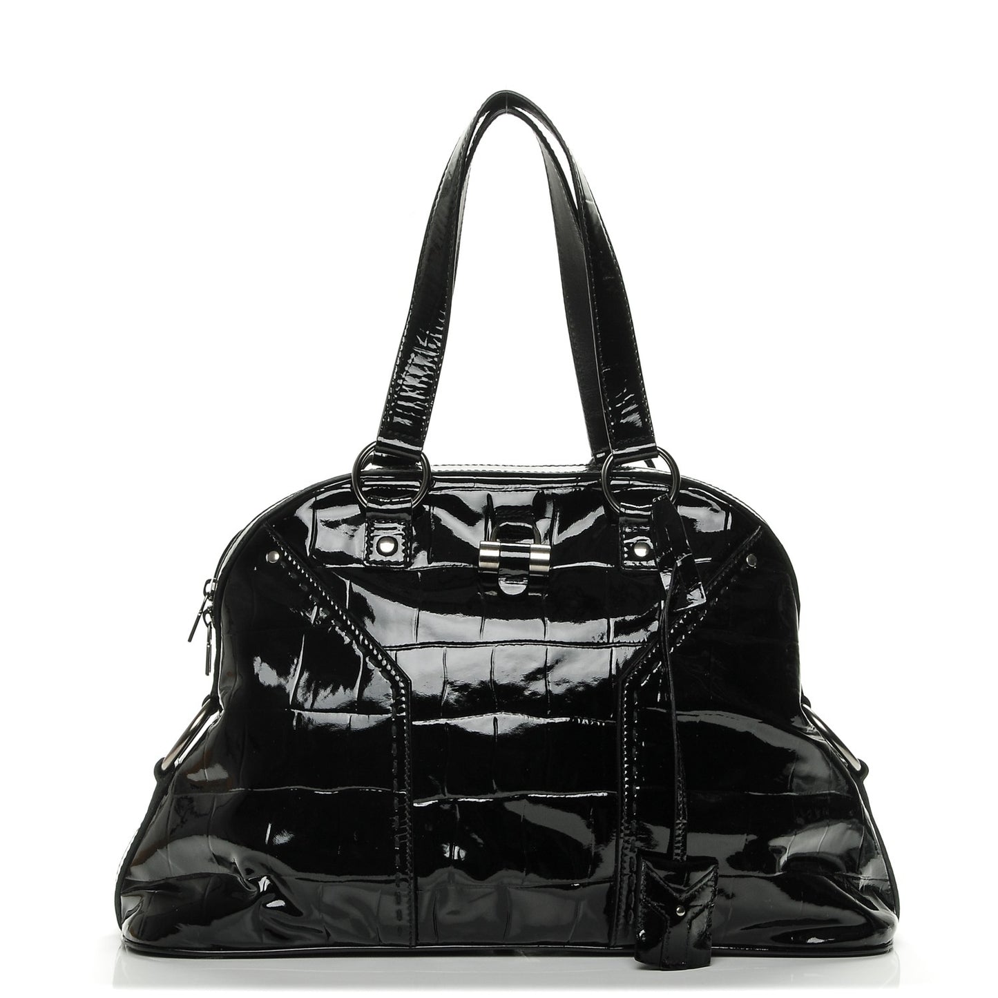 Crocodile Embossed Patent Calfskin Large Muse Black