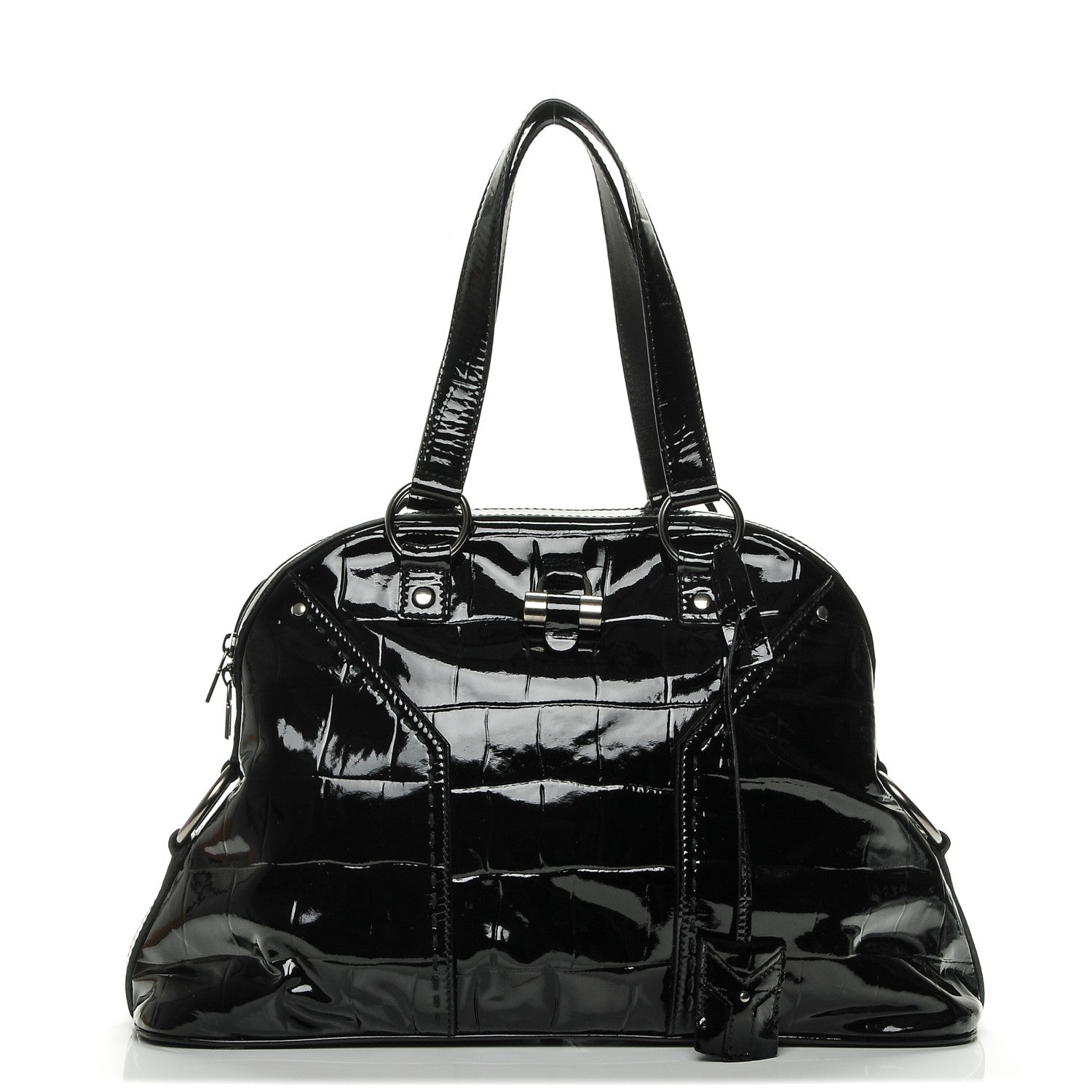 Saint Laurent Crocodile Embossed Patent Calfskin Large Muse Black 1 of 8