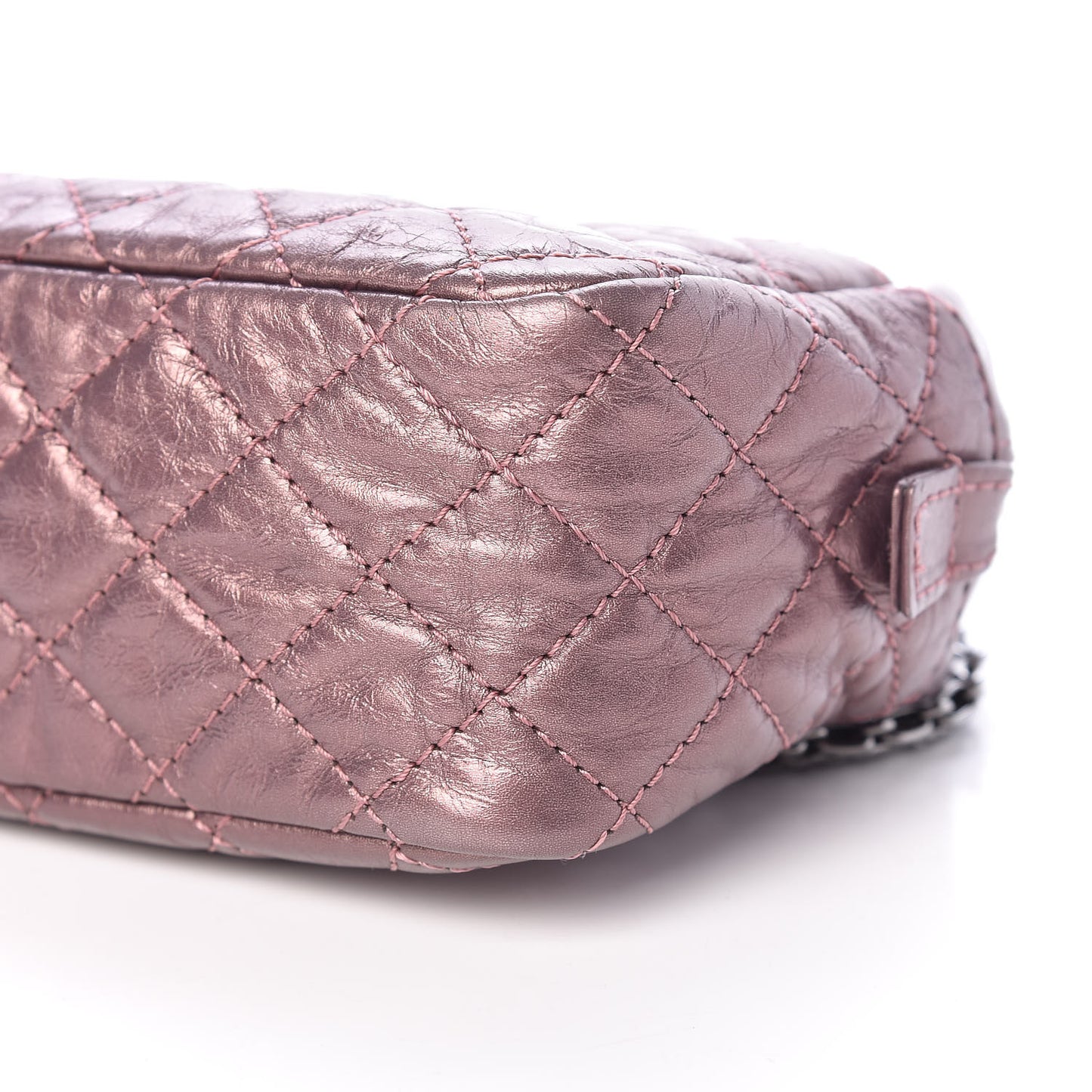Metallic Aged Calfskin Quilted Small Reissue Camera Case Rose Fonce