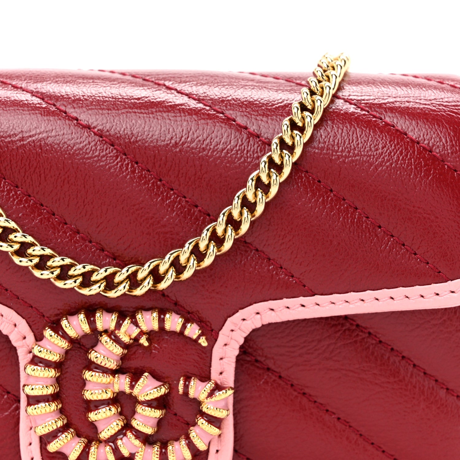 Gucci Azalea Calfskin Enamel Matelasse Diagonal Super Mini Torchon GG Marmont Shoulder Bag New Cherry Red Wild Rose 8 of 12