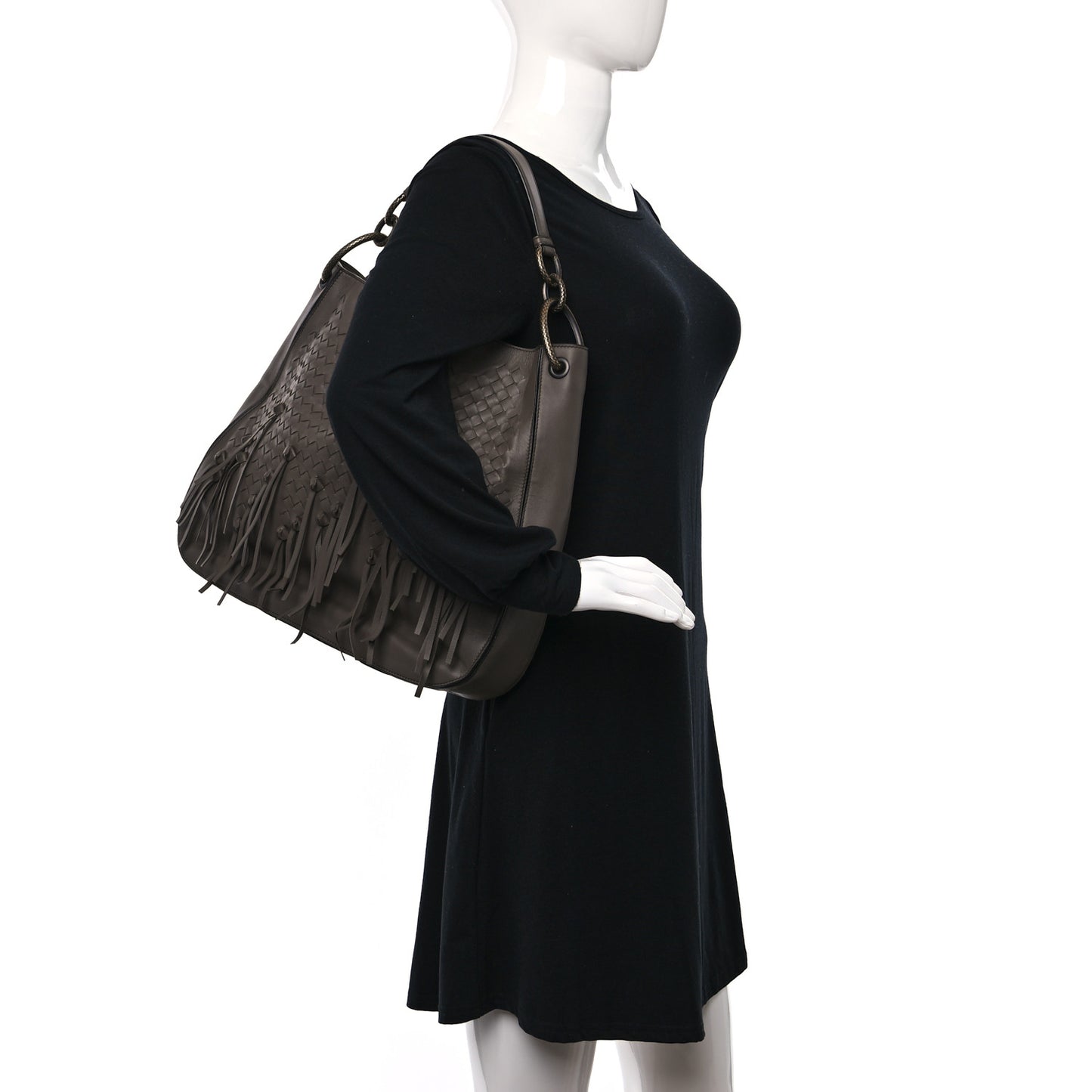 Nappa Intrecciato Fringe Large Brio Loop Hobo Brown