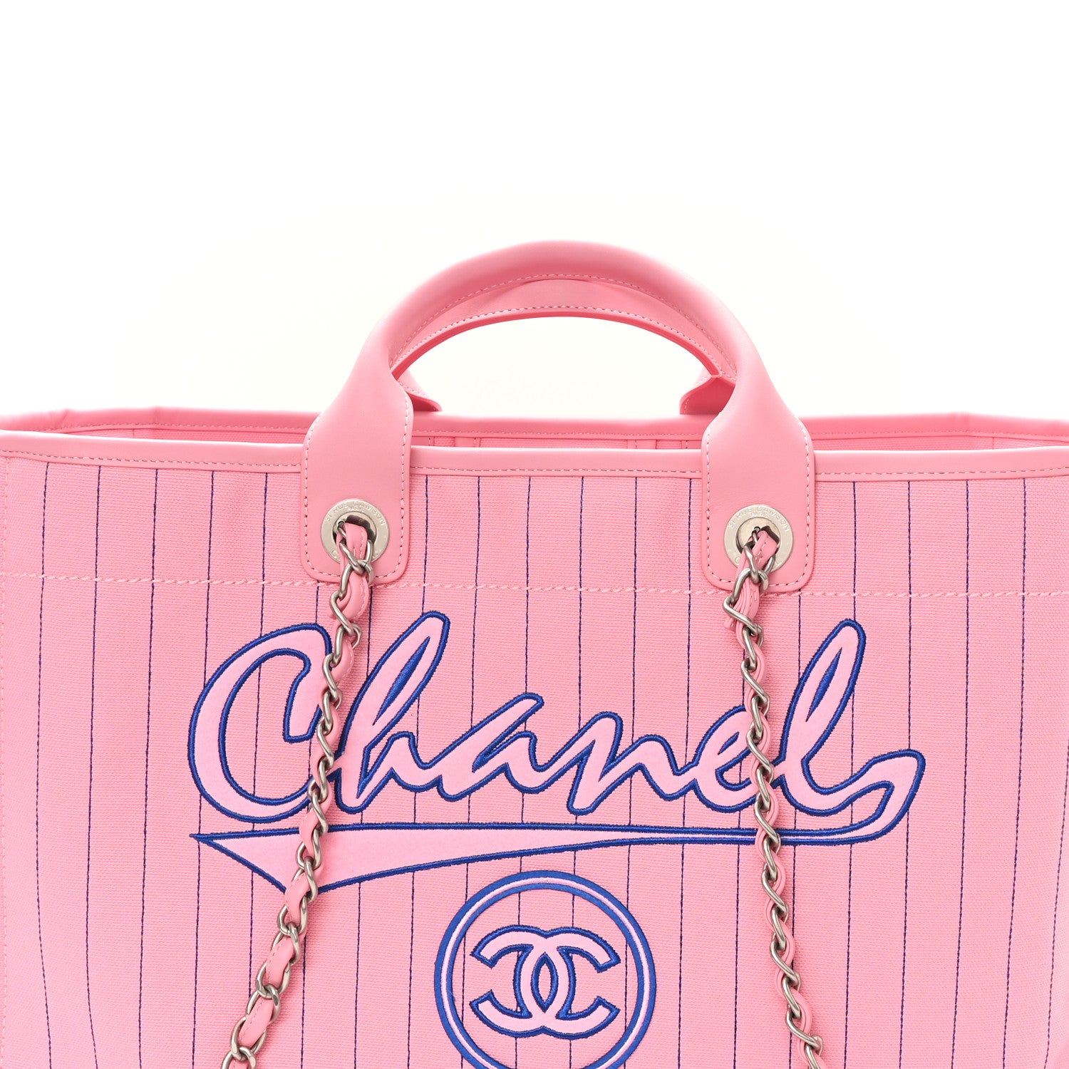 Chanel Canvas Calfskin Striped Large Deauville Tote Pink Blue 9 of 11