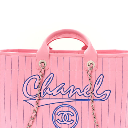 Chanel Canvas Calfskin Striped Large Deauville Tote Pink Blue 9 of 11