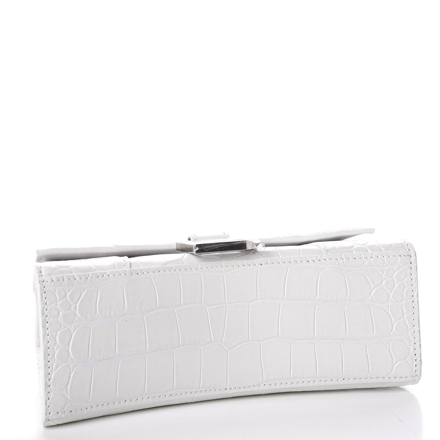 Shiny Calfskin Crocodile Embossed Hourglass Top Handle Bag XS White