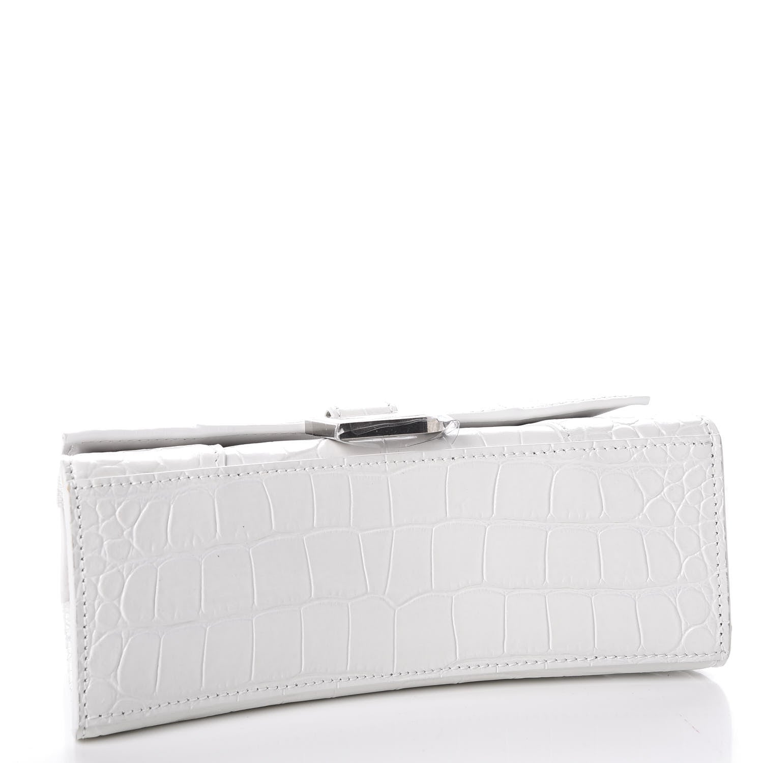 Balenciaga Shiny Calfskin Crocodile Embossed Hourglass Top Handle Bag XS White 3 of 8