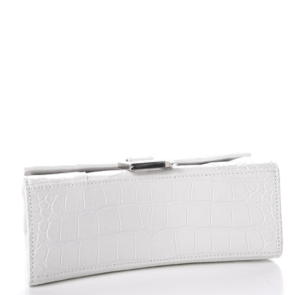 Balenciaga Shiny Calfskin Crocodile Embossed Hourglass Top Handle Bag XS White 3 of 8