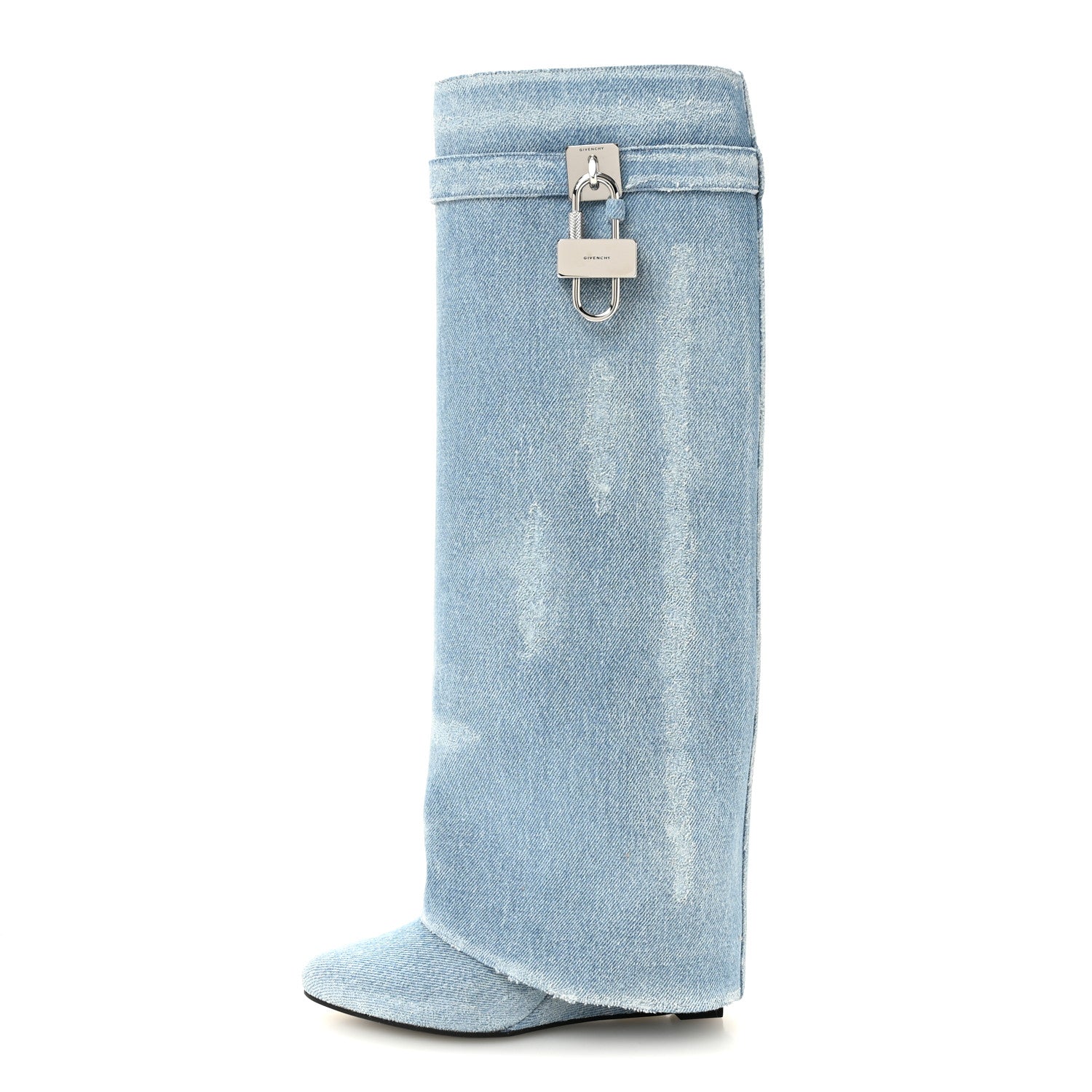 Givenchy Washed Denim Shark Lock Pant Boots 37 Blue 1 of 9