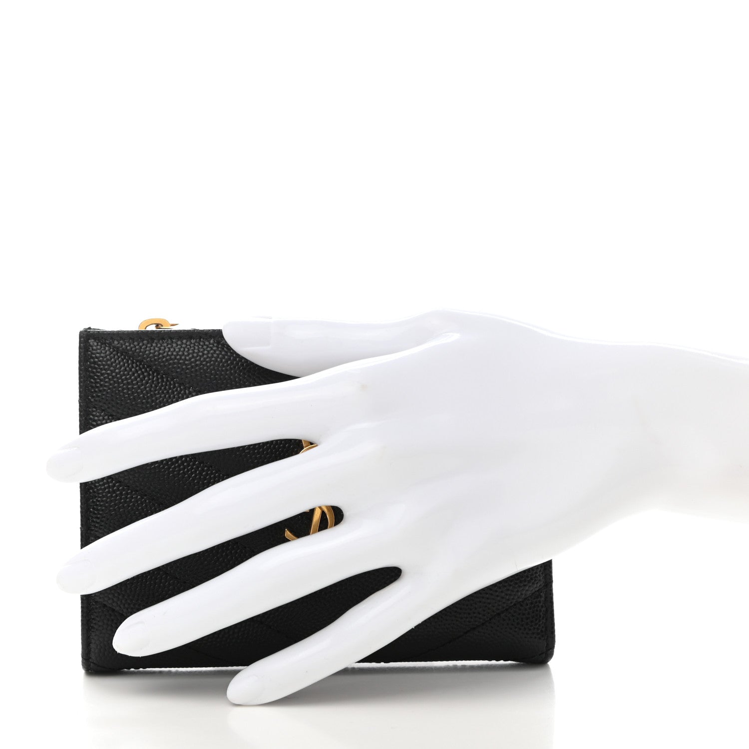 Saint Laurent Grain De Poudre Matelasse Chevron Monogram Zipped Two-Part Wallet Black 2 of 6