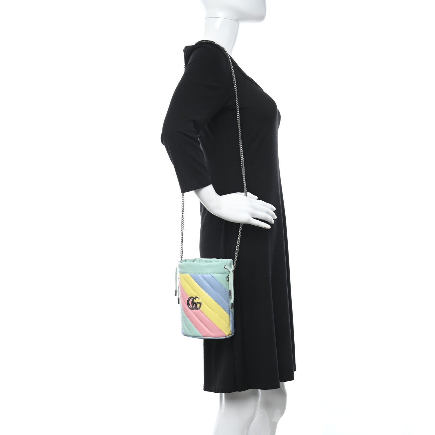 Gucci Calfskin Matelasse Diagonal Mini GG Marmont 2.0 Bucket Bag Pastel Multicolor 2 of 10