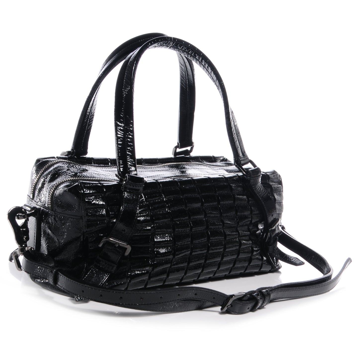 Patent Leather Cartridge Pleat Tote Black