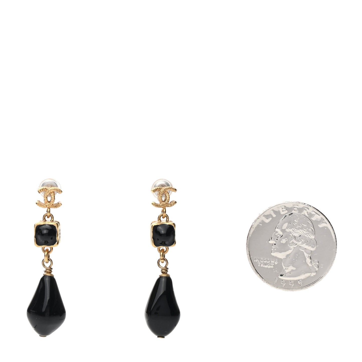 Bead CC Drop Earrings Black Gold