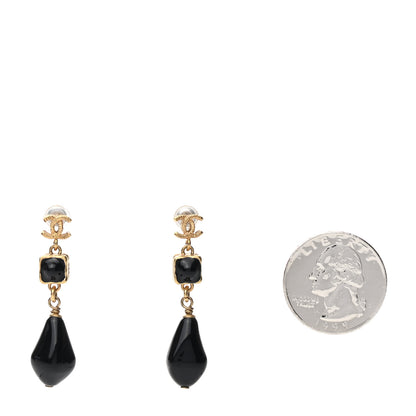 Chanel Bead CC Drop Earrings Black Gold 2 of 5
