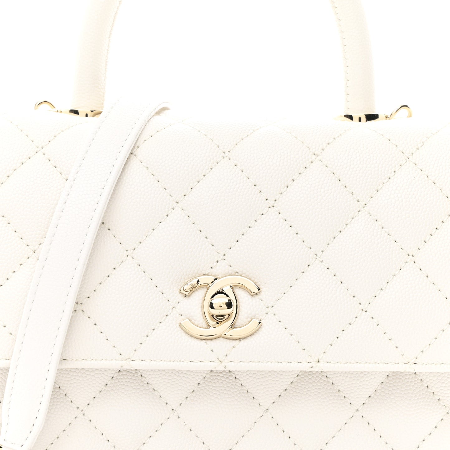 Caviar Quilted Mini Coco Handle Flap White