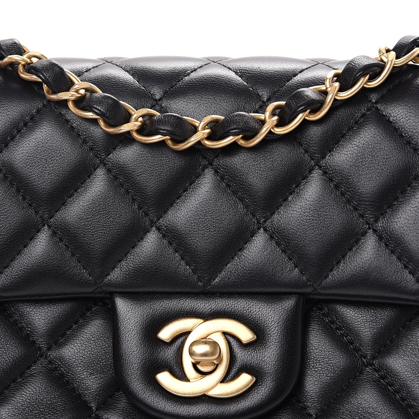 Lambskin Quilted Mini Rectangular Flap Black