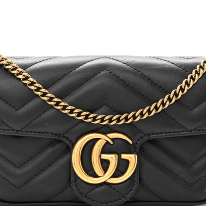 Gucci Calfskin Matelasse Super Mini GG Marmont Shoulder Bag Black 8 of 11