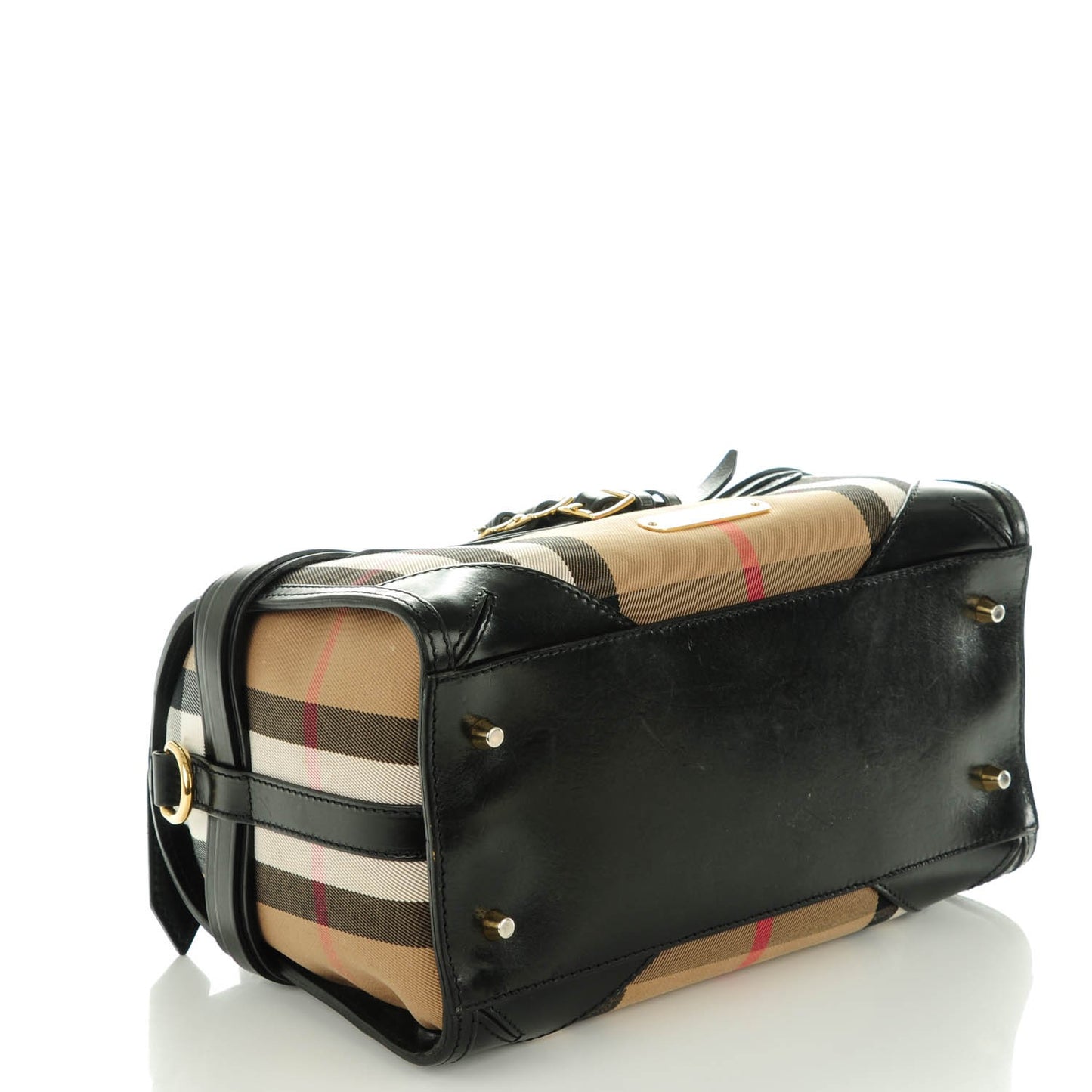 House Check Bridle Calfskin Medium Alchester Bowling Bag Black