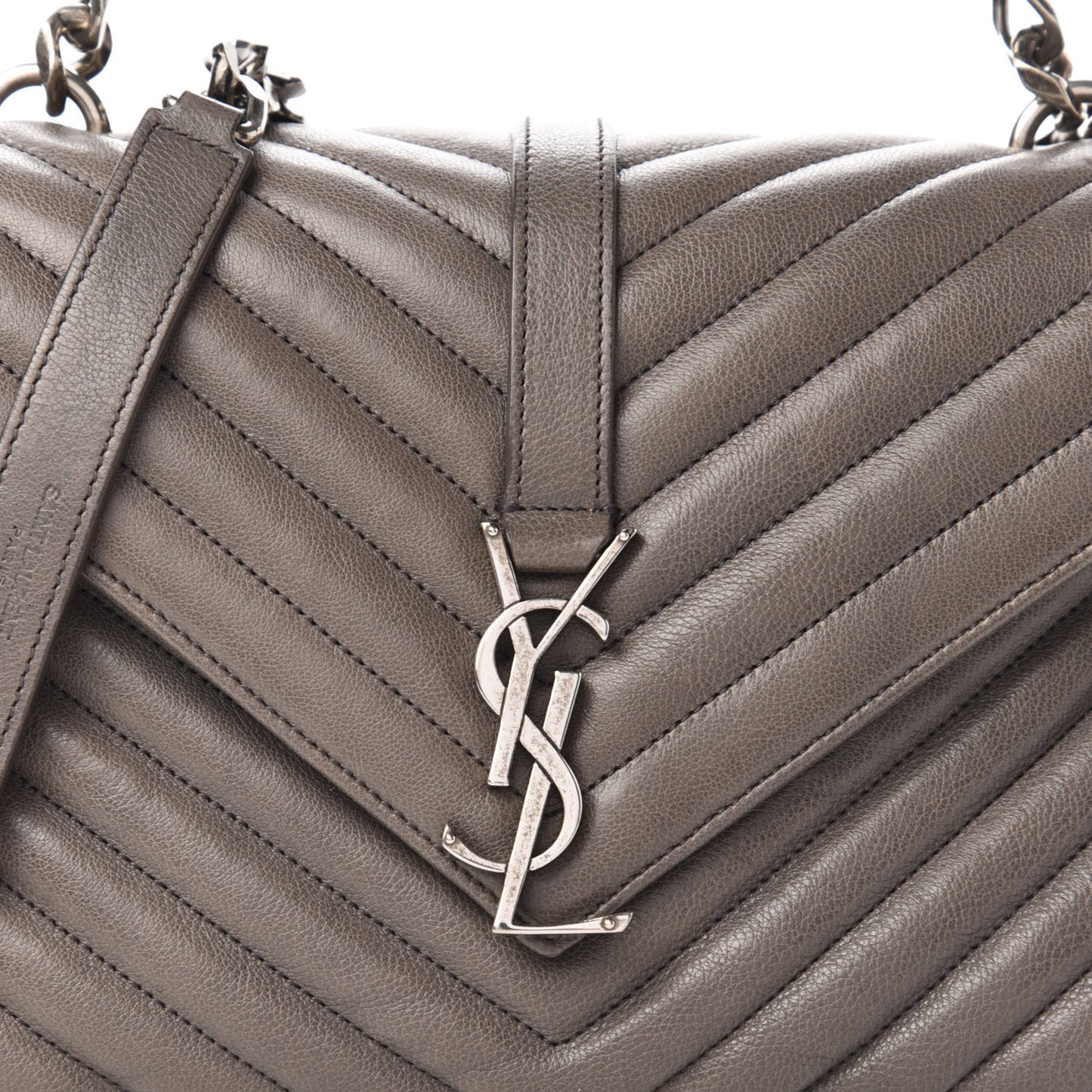 Sheepskin Matelasse Chevron Monogram Medium College Bag Light Coal