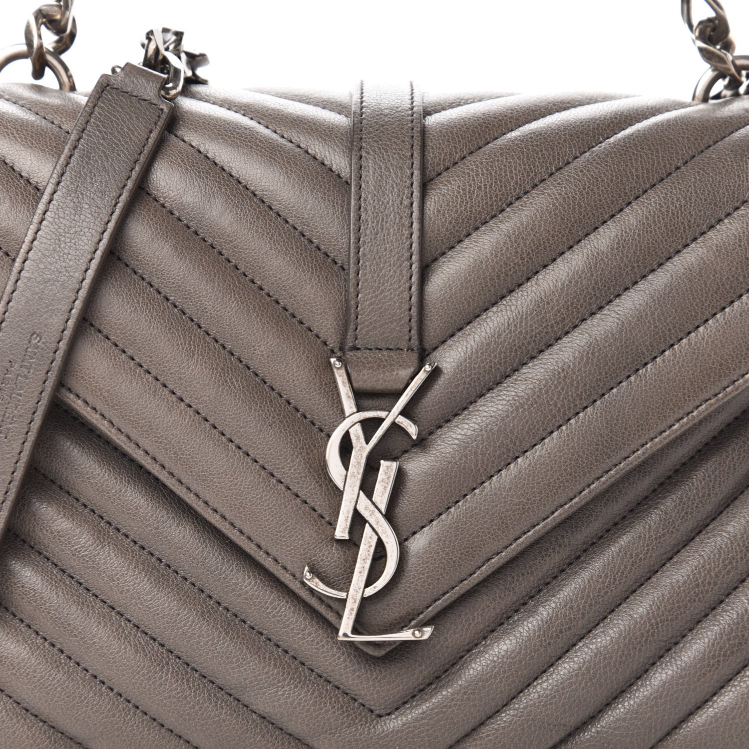 Saint Laurent Sheepskin Matelasse Chevron Monogram Medium College Bag Light Coal 9 of 9