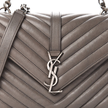 Saint Laurent Sheepskin Matelasse Chevron Monogram Medium College Bag Light Coal 9 of 9