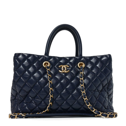 Chanel Aged Calfskin Quilted Medium Coco Handle Shopping Tote Navy 1 of 10