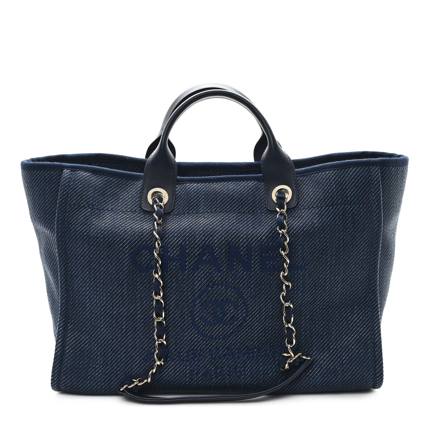 Chanel Mixed Fibers Calfskin Medium Deauville Tote Navy Blue 1 of 10