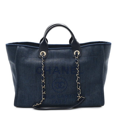 Chanel Mixed Fibers Calfskin Medium Deauville Tote Navy Blue 1 of 10