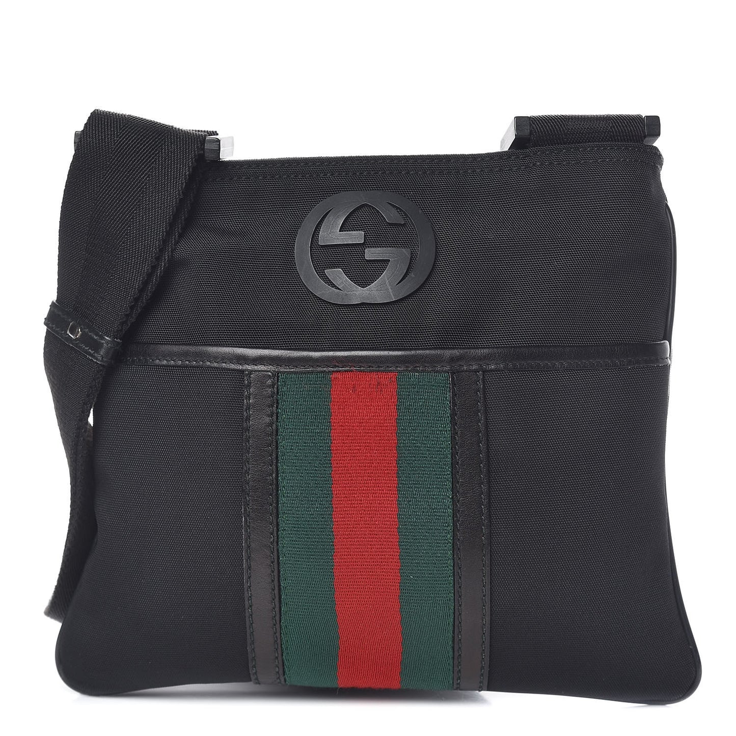 Nylon Web Interlocking G Messenger Bag Black