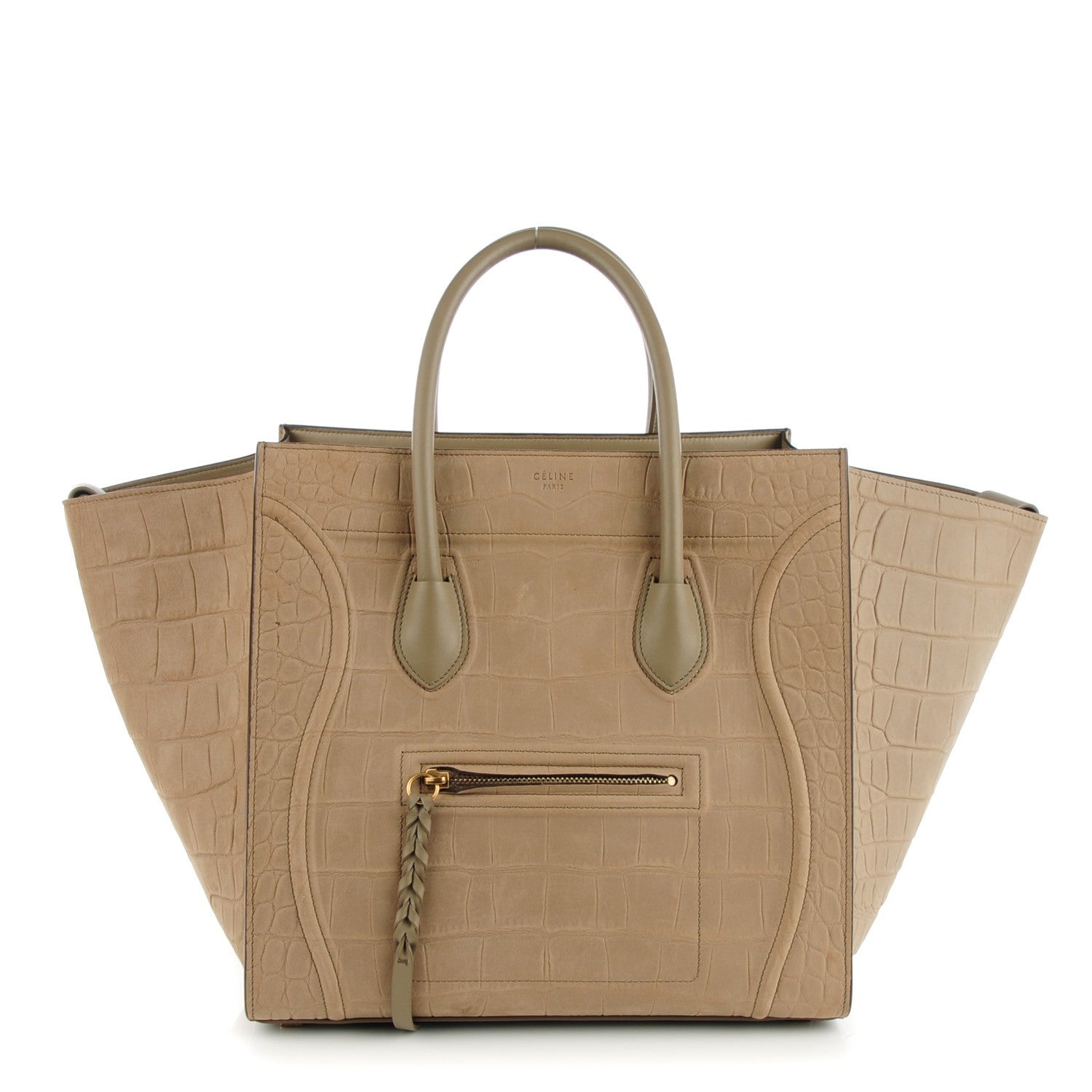 Celine Nubuck Crocodile Embossed Medium Phantom Luggage Beige 1 of 7