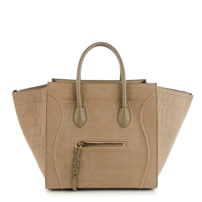 Celine Nubuck Crocodile Embossed Medium Phantom Luggage Beige 1 of 7